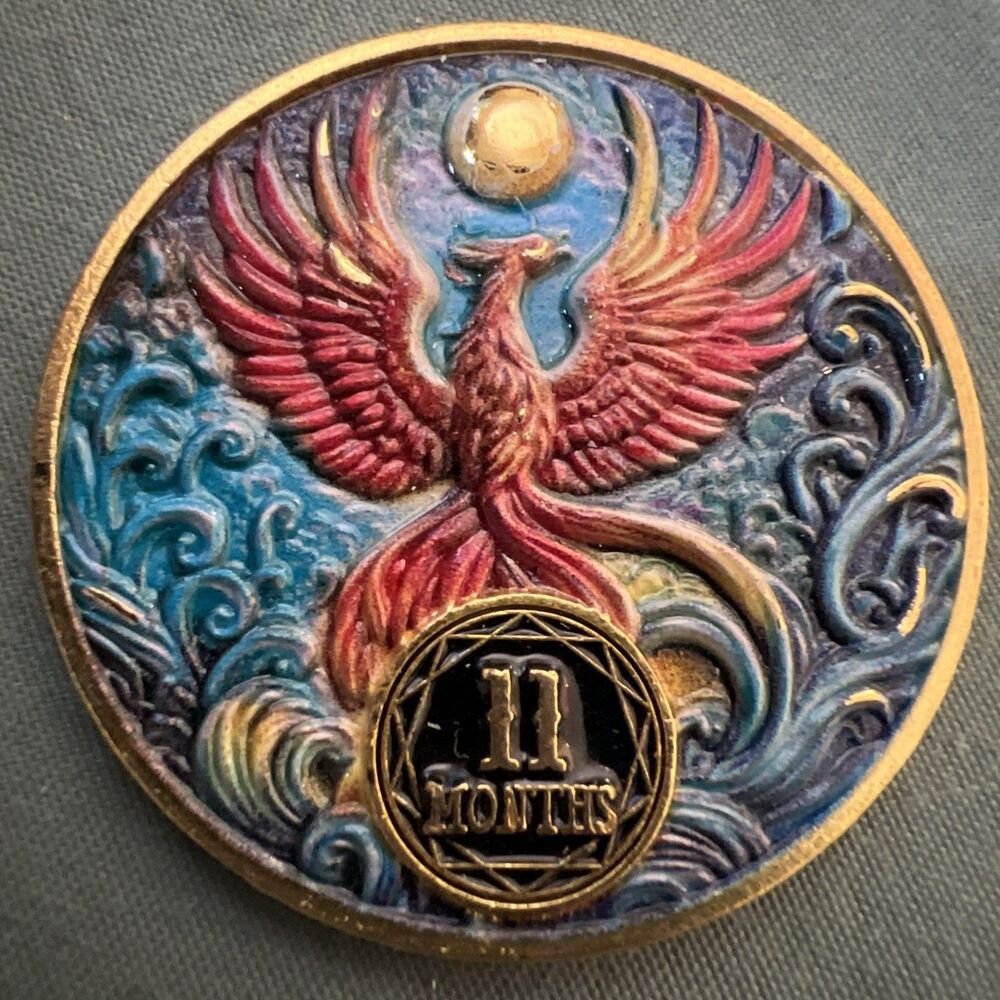 AA Sobriety Eleven 11 Month Phoenix Rising Coin Chip Sober Anniversary